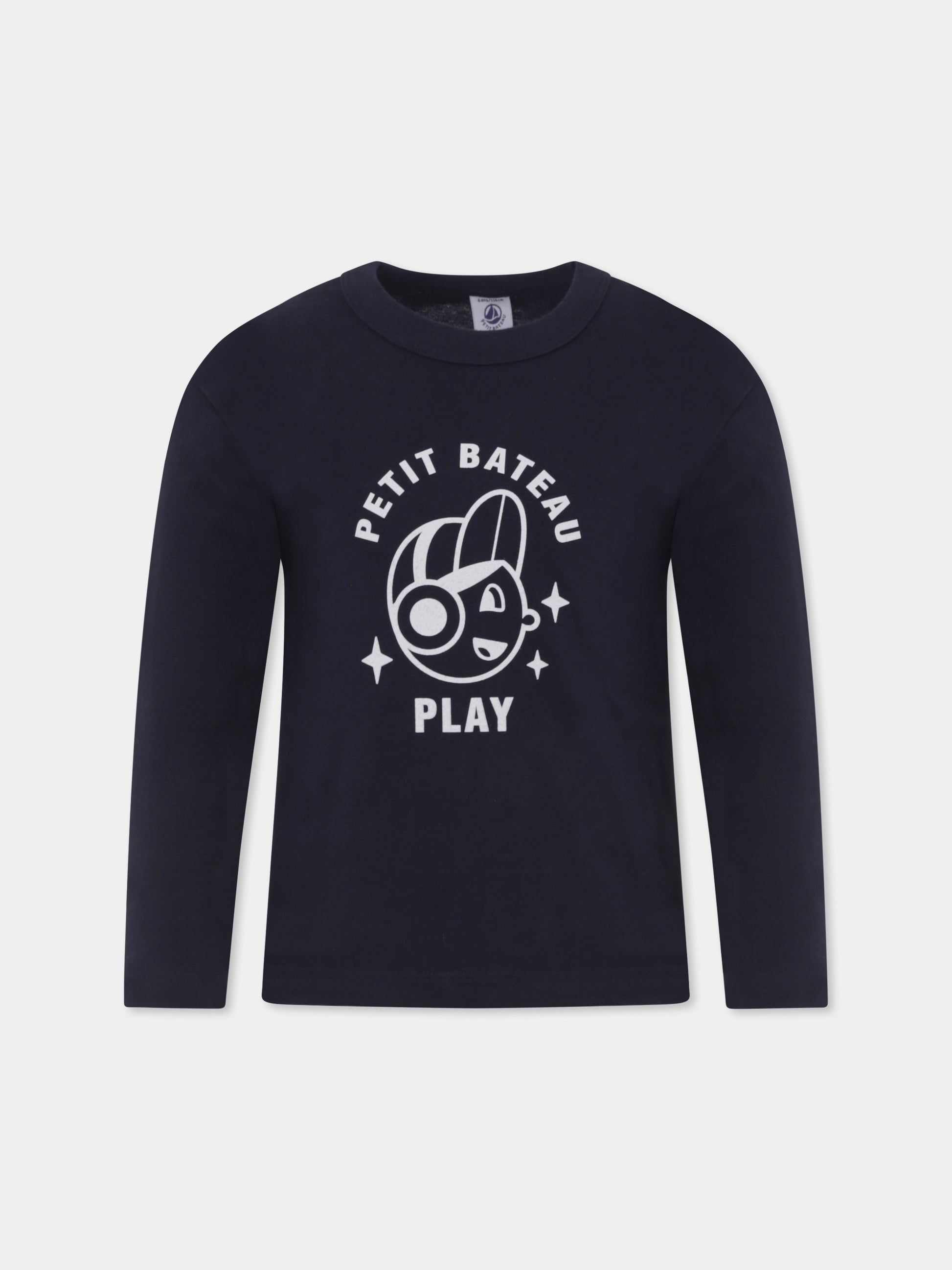 T-shirt blu per bambino con logo e stampa,Petit Bateau,A0BJK 05