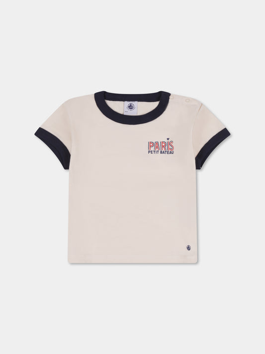 T-shirt avorio per neonati con logo,Petit Bateau,A0A0E 01