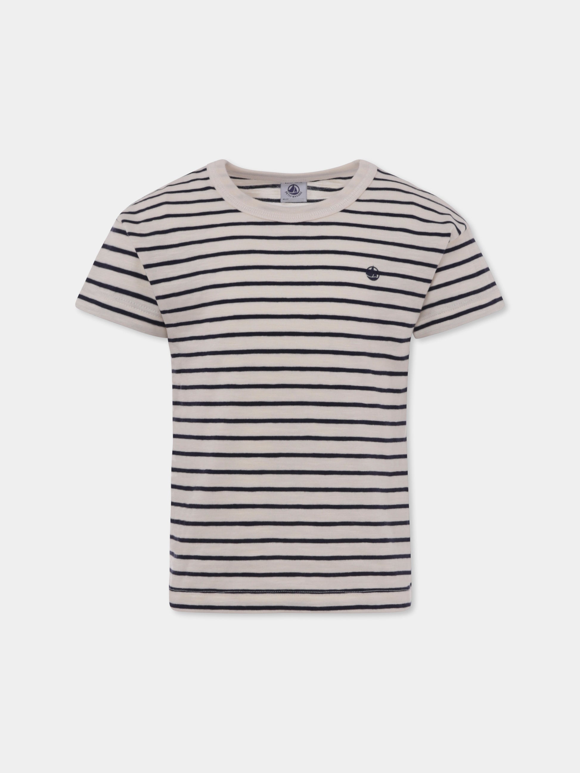 T-shirt avorio per bambini con logo,Petit Bateau,A0A22 01