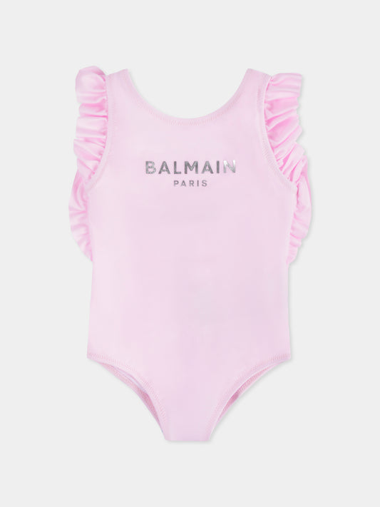 Costume intero rosa per neonata con logo,Balmain Kids,BWC00D Z0005 511