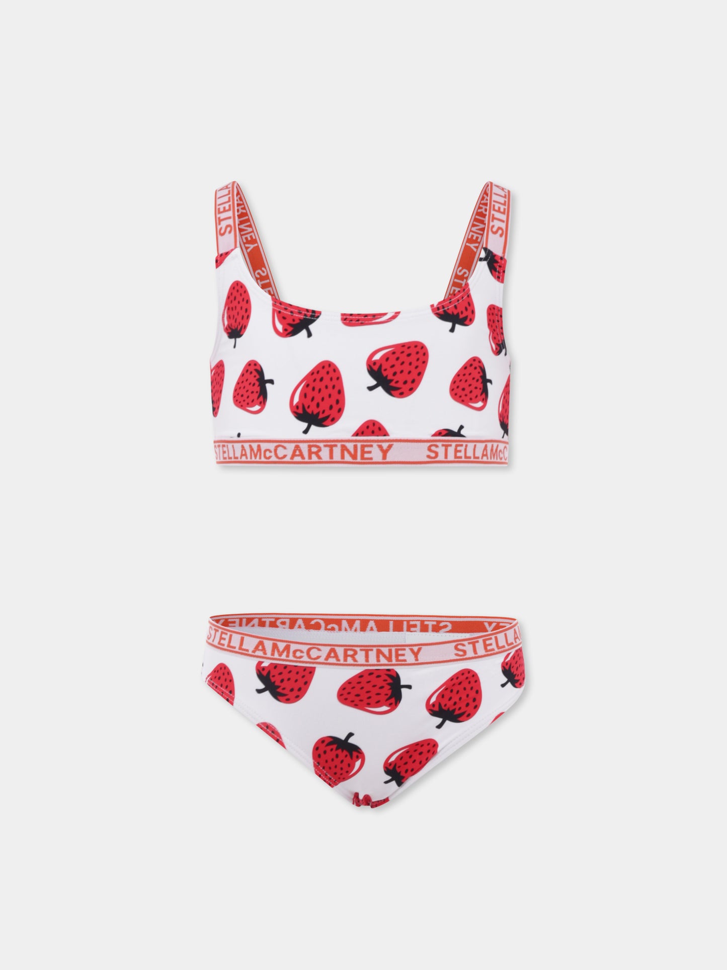 Bikini bianco per bambina con stampa fragola all over,Stella Mccartney Kids,TWCB25 Z2682 101MC