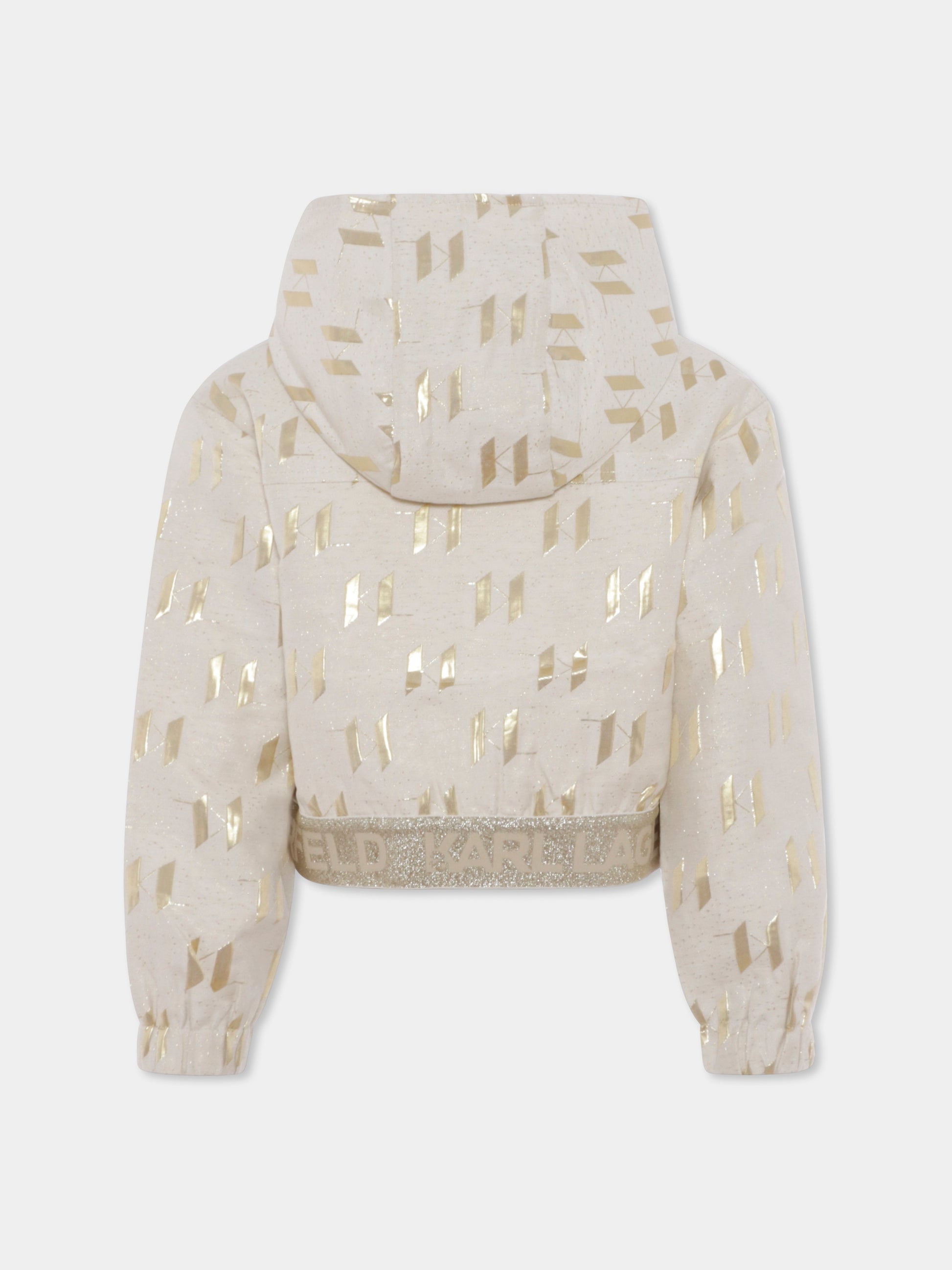Felpa crop avorio per bambina con logo all over,Karl Lagerfeld Kids,Z30482 N81