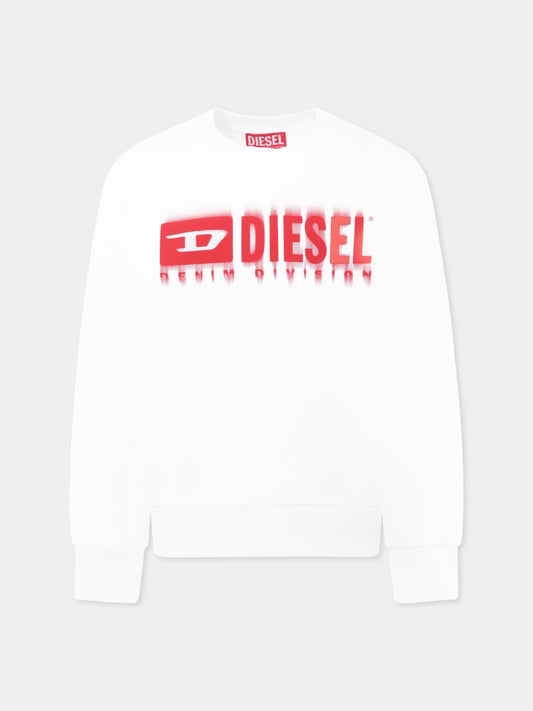 Felpa bianca per bambino con logo,Diesel,J02040 KYAVF K100
