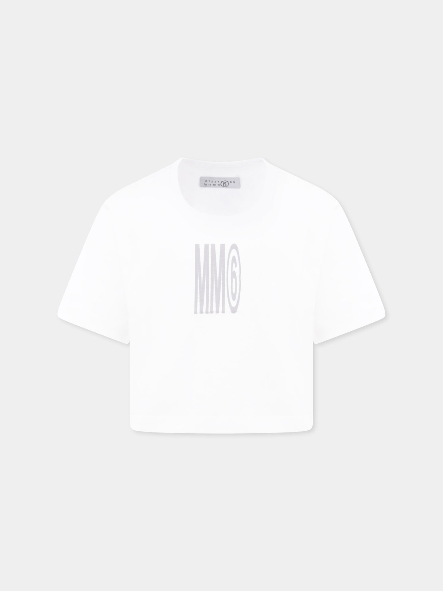 T-shirt crop bianca per bambina con logo,Mm6 Maison Margiela,M60806 MM04I M6100