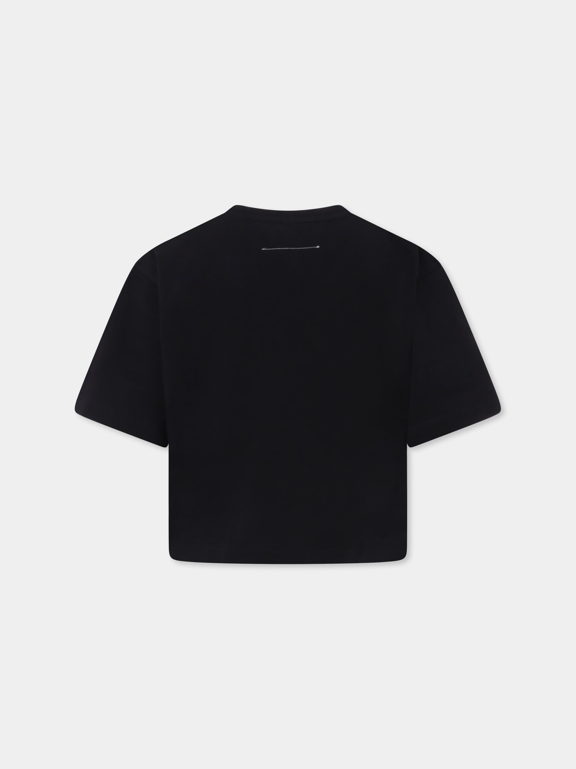 T-shirt crop nera per bambina con logo,Mm6 Maison Margiela,M60806 MM04I M6900