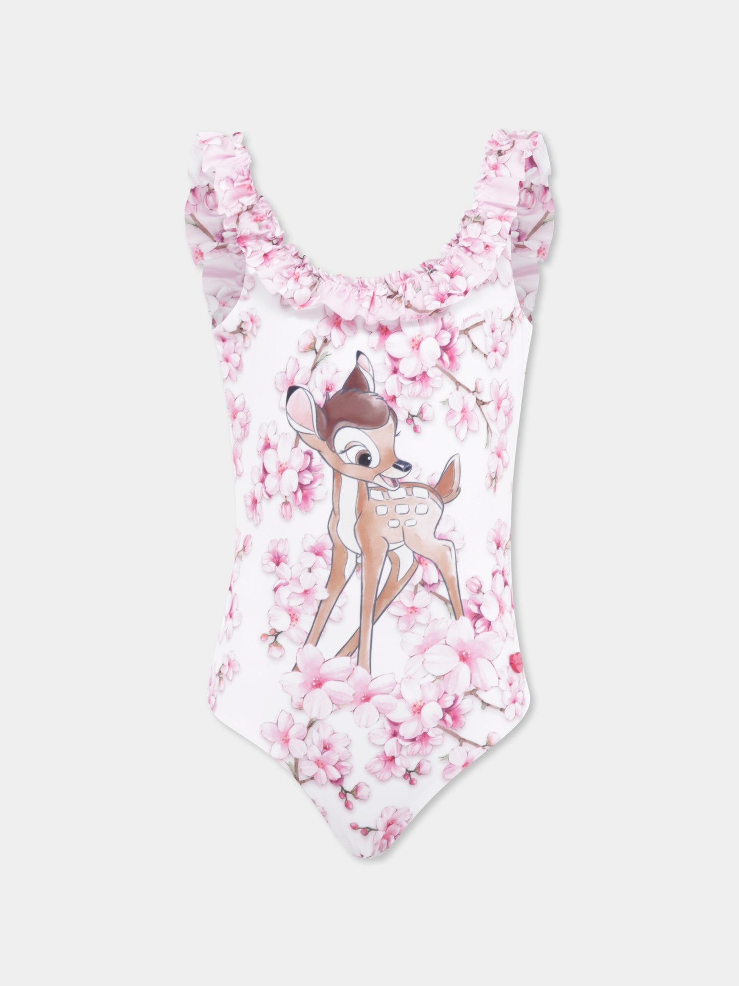 Costume intero bianco per bambina con Bambi,Monnalisa,19E060 5098 0099