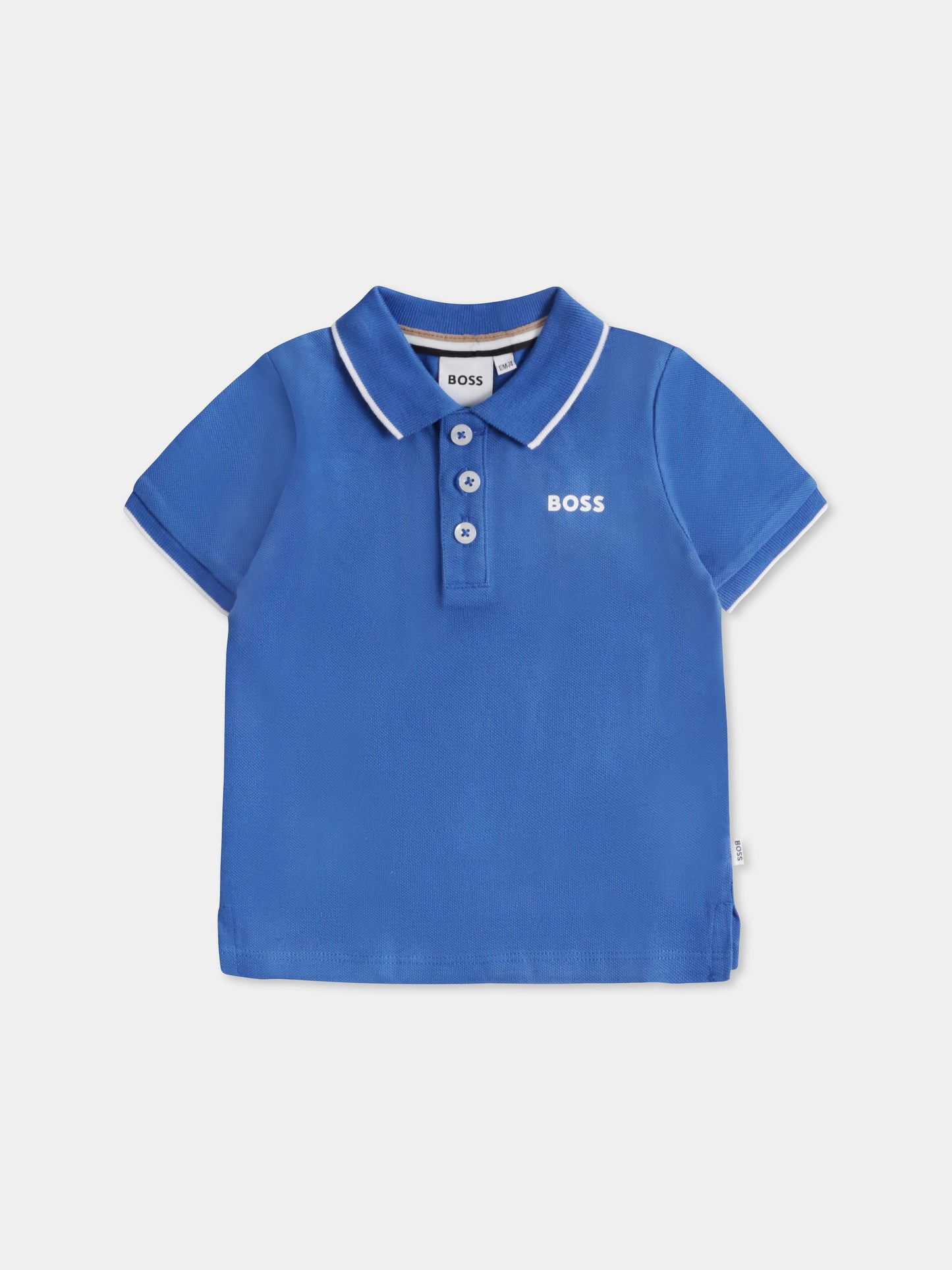 Polo azzurra per neonato con logo,Boss,J50593 872