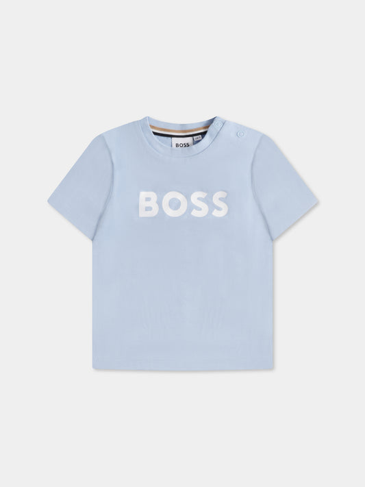 T-shirt celeste per neonato con logo,Boss,J50601 783