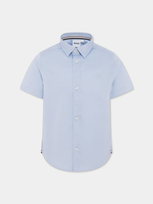 Camicia celeste per bambino con logo,Boss,J50696 77D