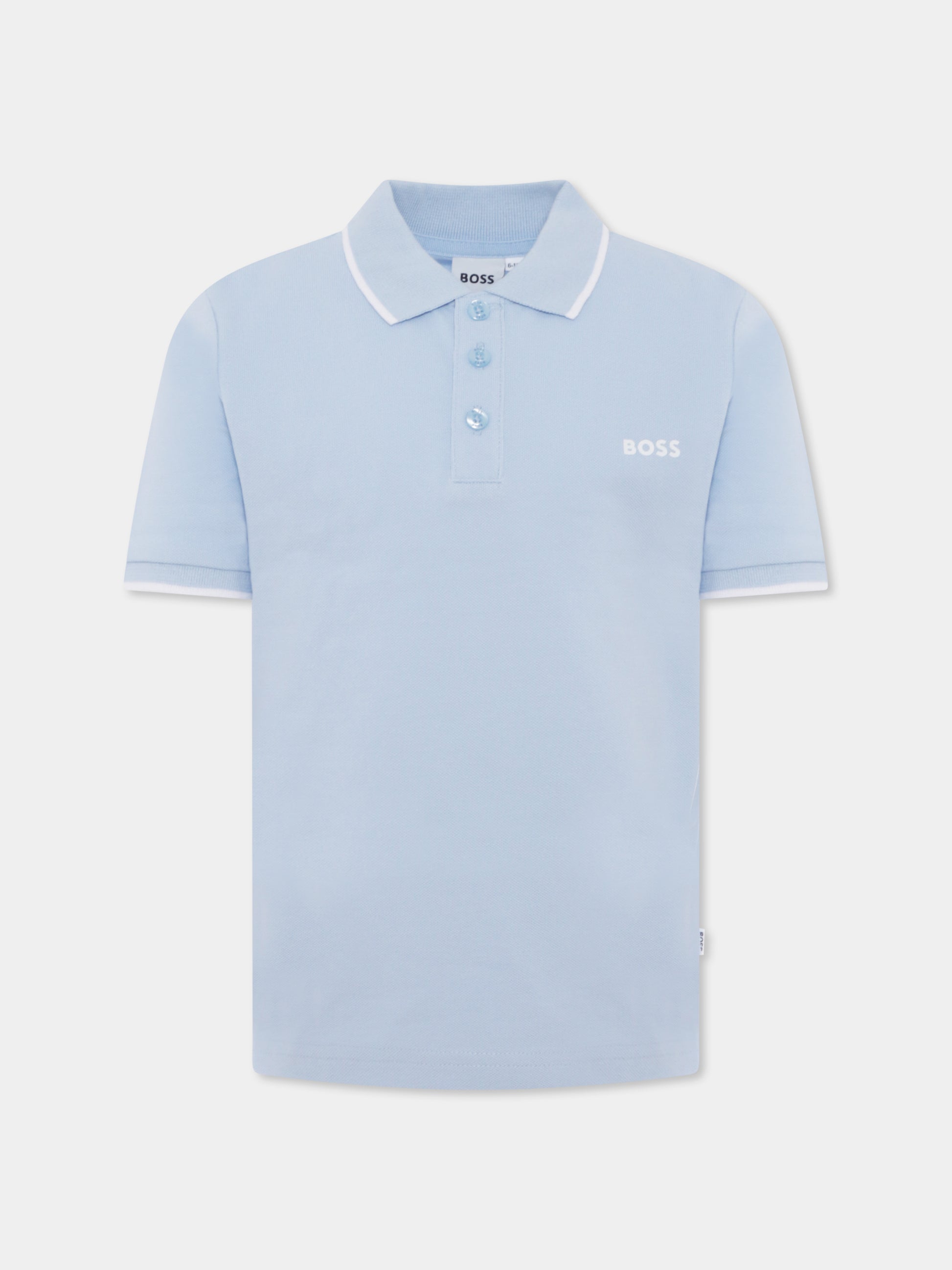 Polo celeste per bambino con logo,Boss,J50704 783