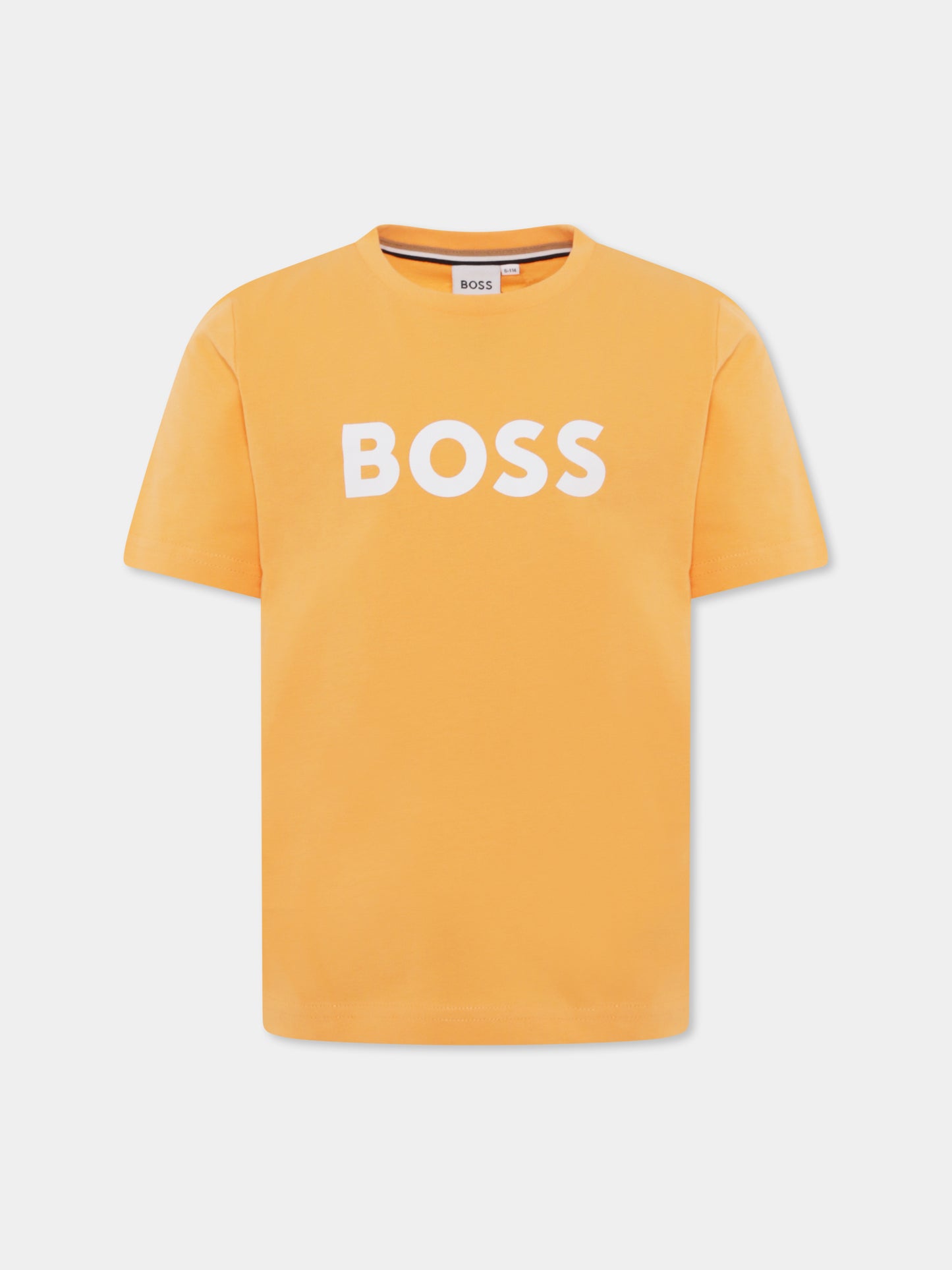 T-shirt arancione per bambino con logo,Boss,J50718 389