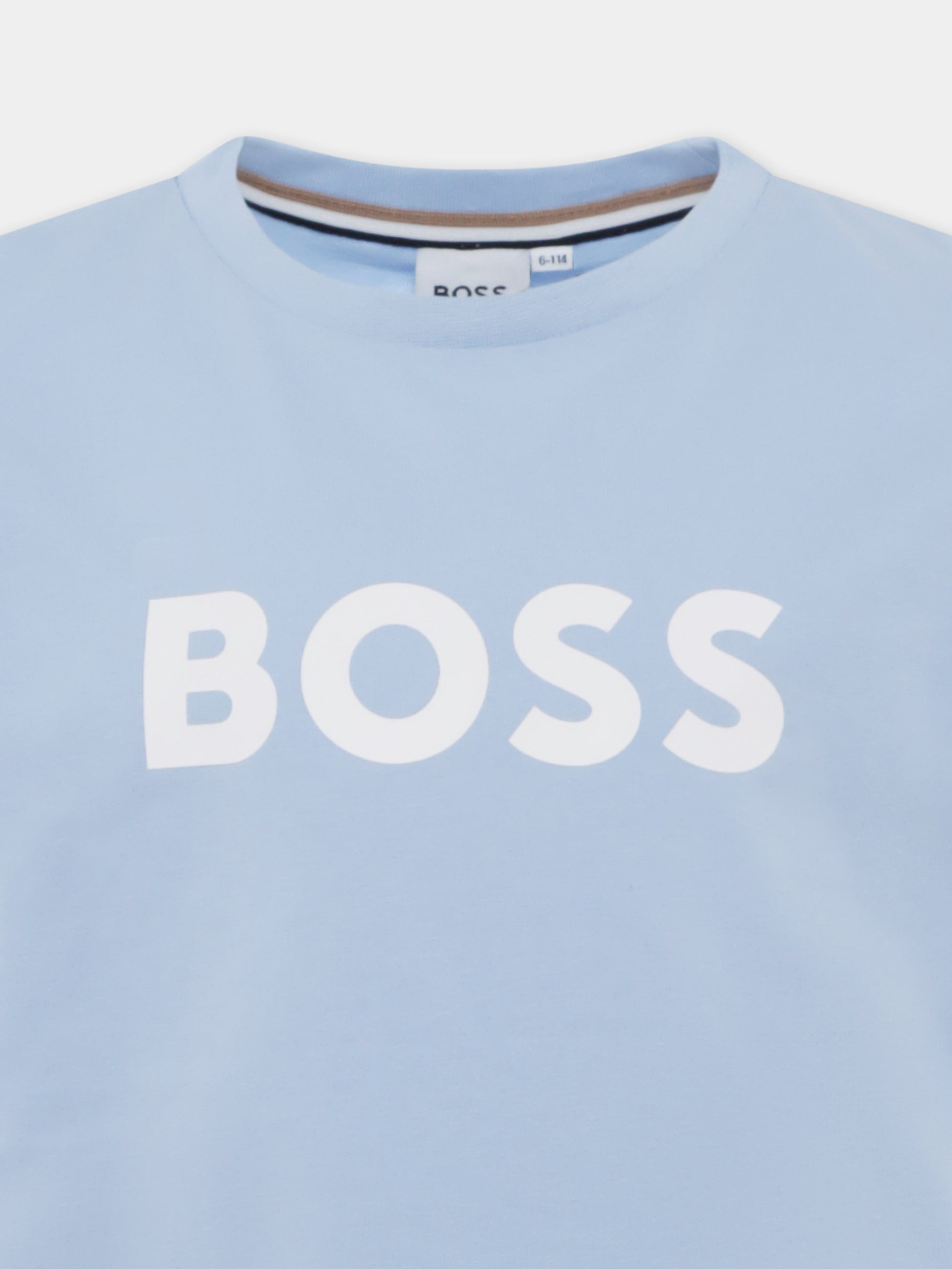 T-shirt celeste per bambino con logo,Boss,J50718 783