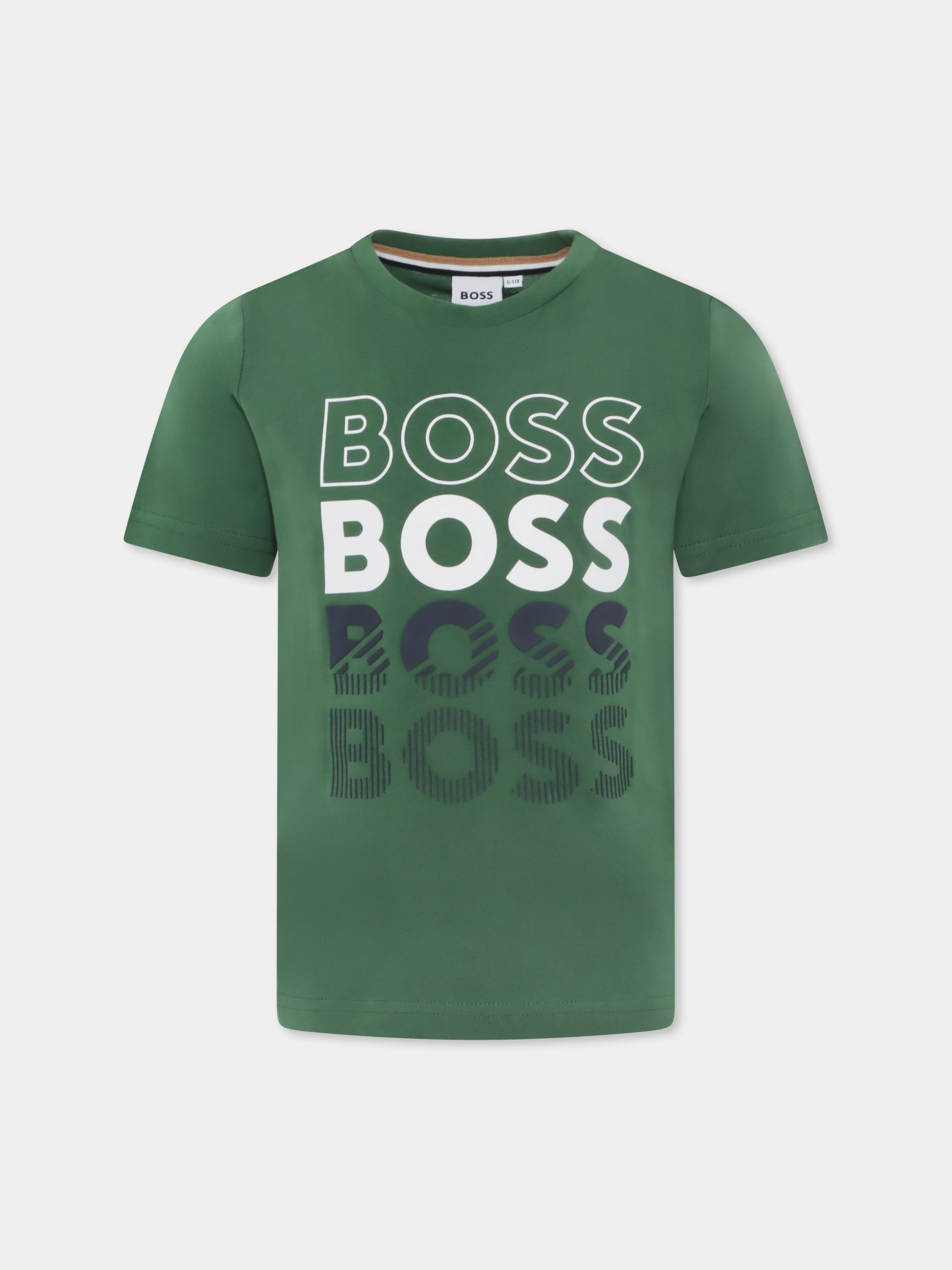 T-shirt verde per bambino con loghi,Boss,J50775 651