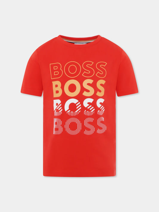 T-shirt rossa per bambino con loghi,Boss,J50775 997