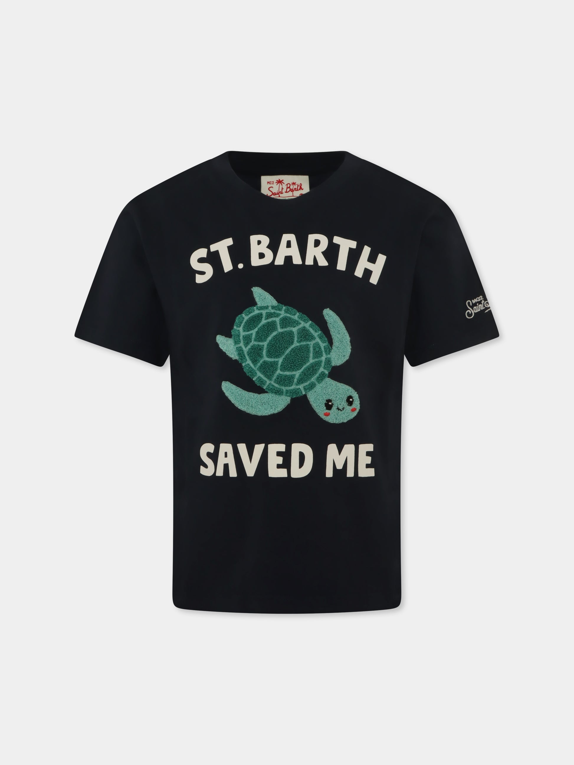 T-shirt blu per bambino con tartaruga,Mc2 Saint Barth,TSH0001 03084H