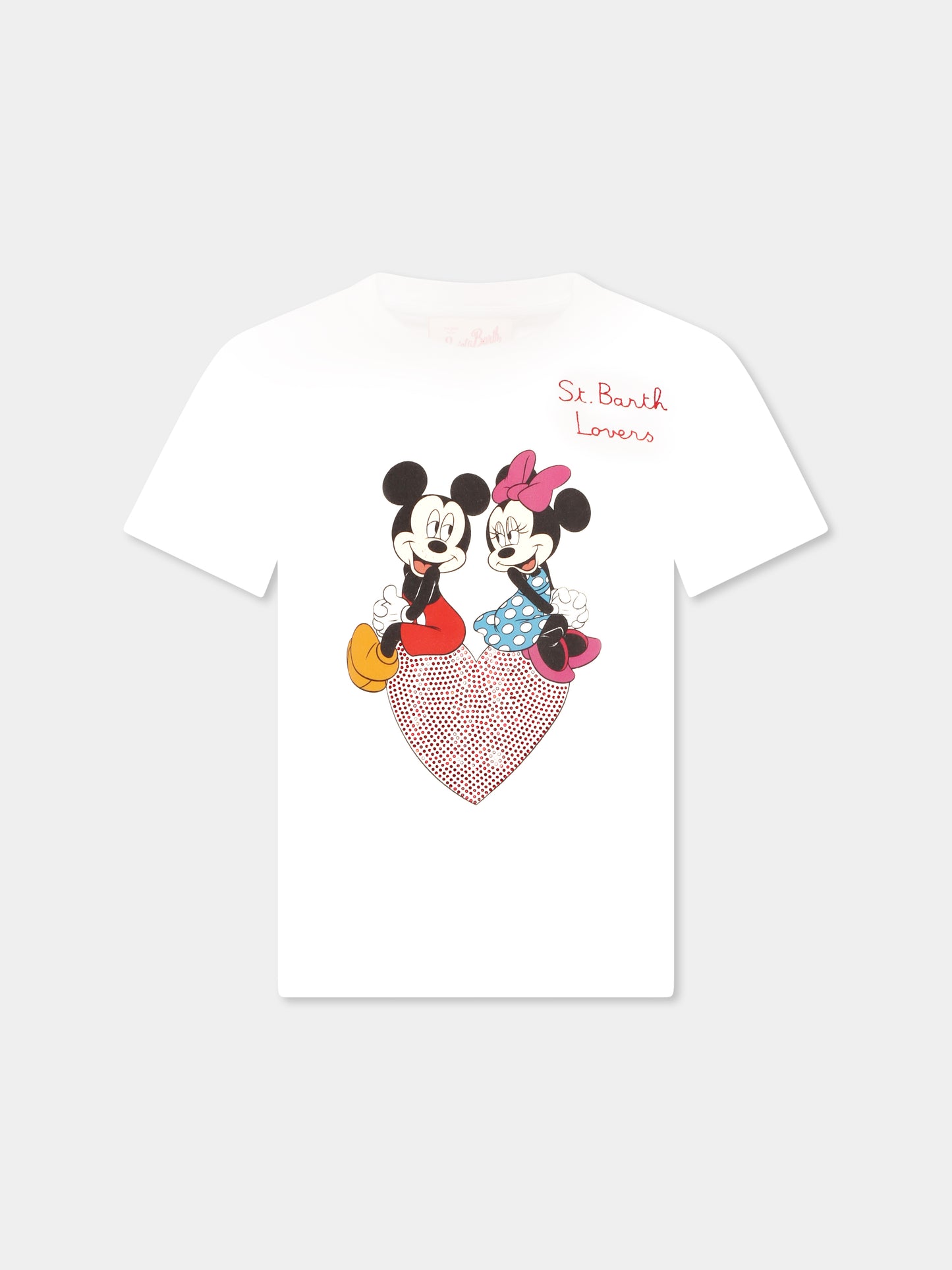 White t-shirt for girl with Mickey Mouse and Minnie