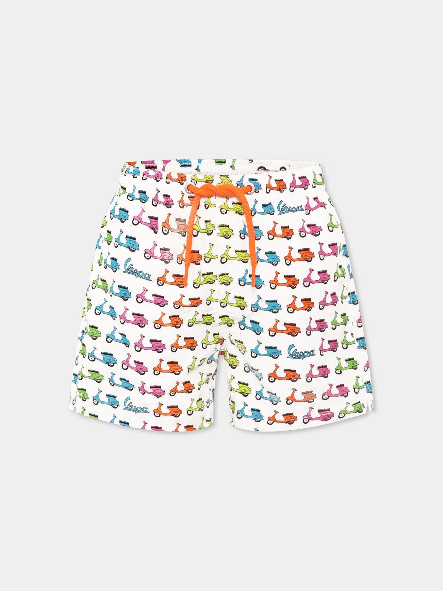 Multicolor swim shorts for boy with Vespa