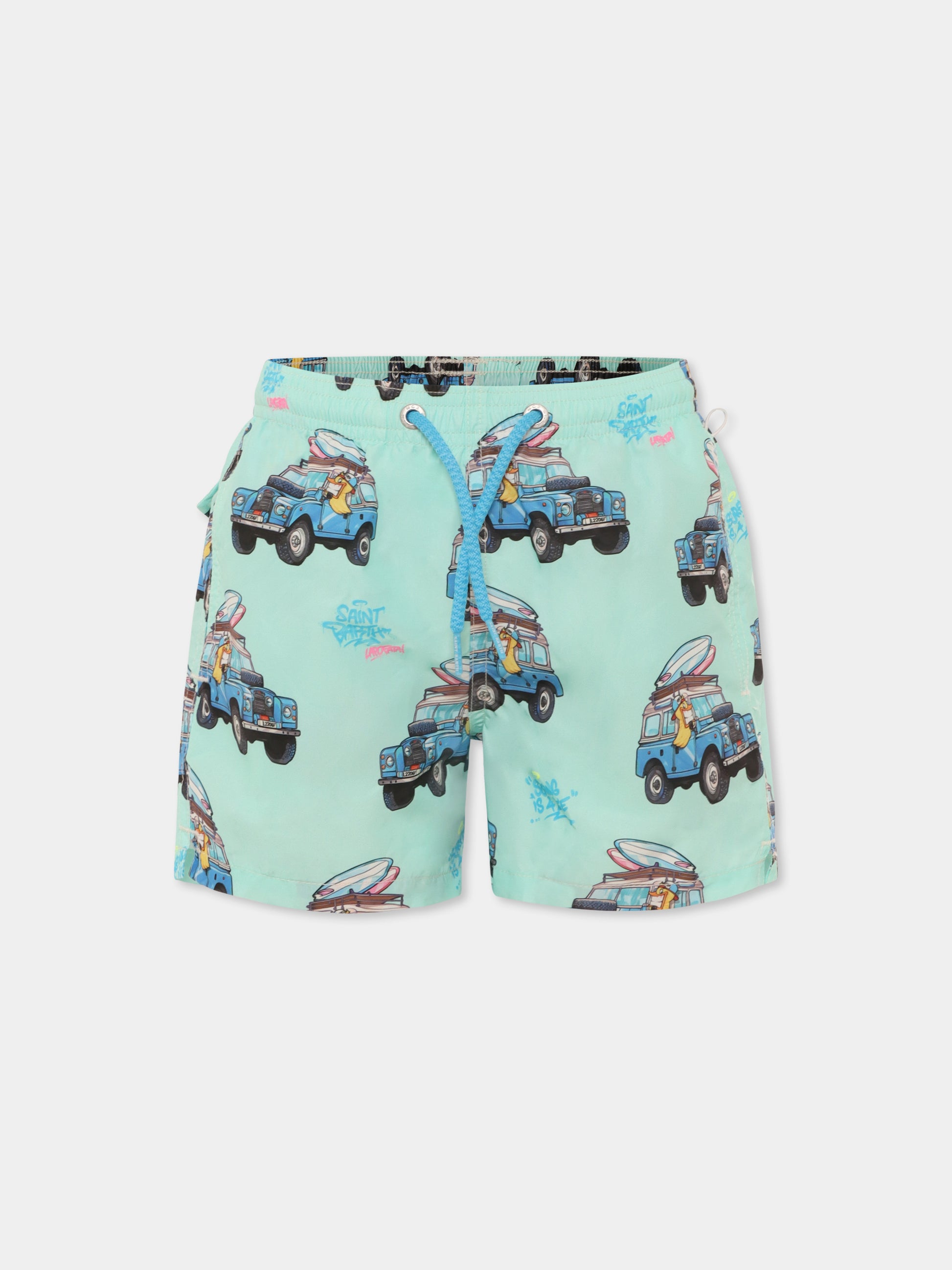 Boxer mare celeste per bambino con automobile all over,Mc2 Saint Barth,JEA0004 03009H
