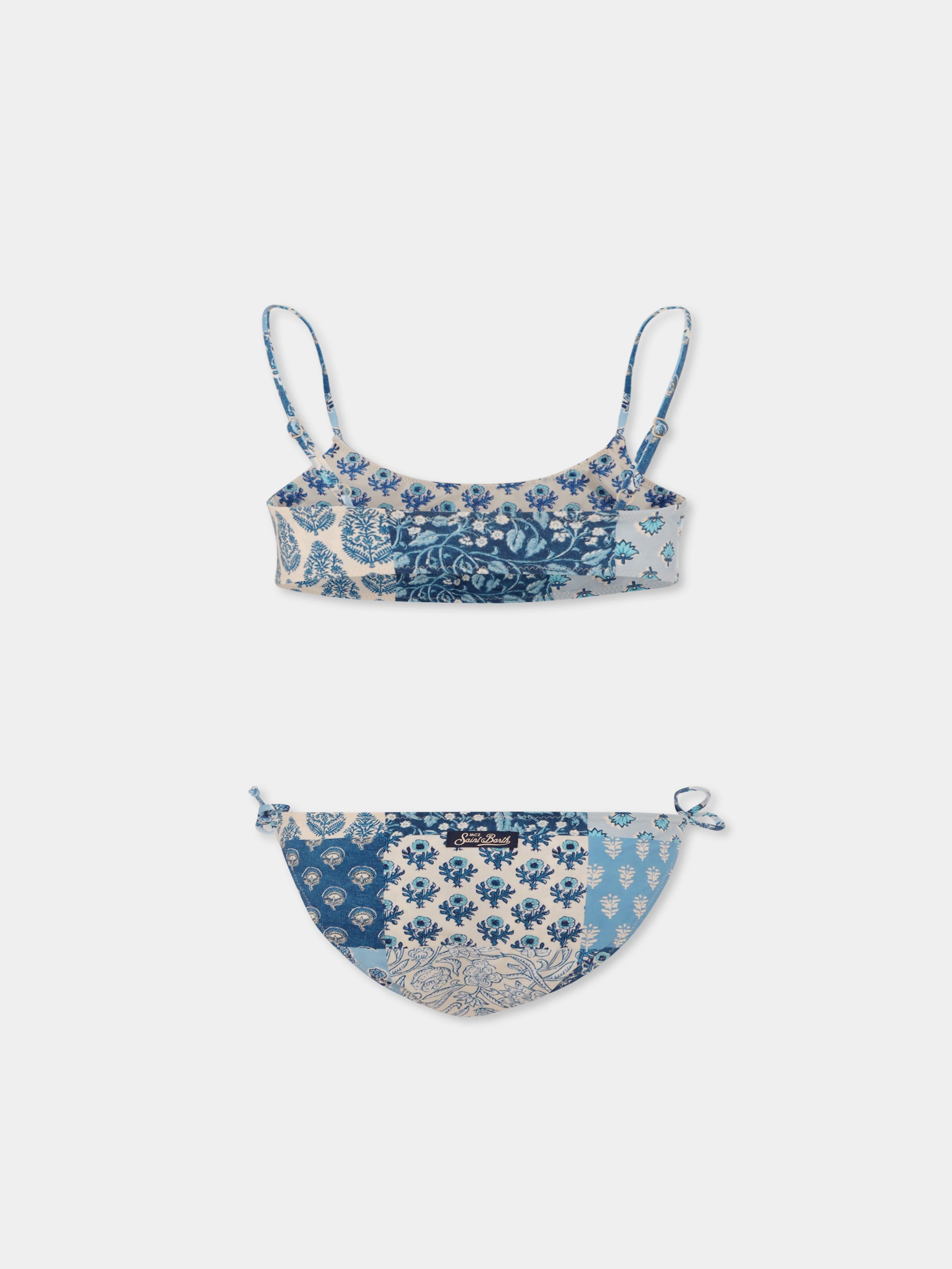 Bikini celeste reversibile per bambina con stampa floreale,Mc2 Saint Barth,JAI0004 03892H