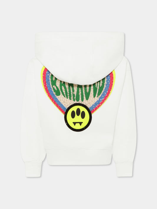 Felpa bianca per bambina con logo e paillettes,Barrow,S5BKJGHS170 002