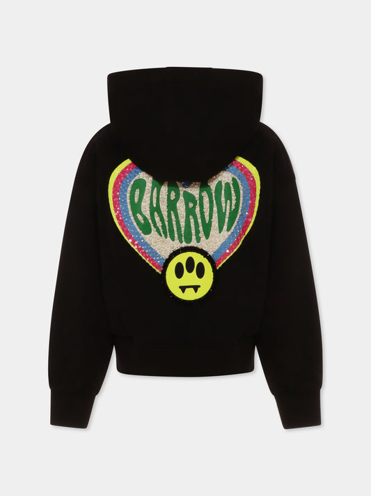 Felpa nera per bambina con logo e paillettes,Barrow,S5BKJGHS170 110