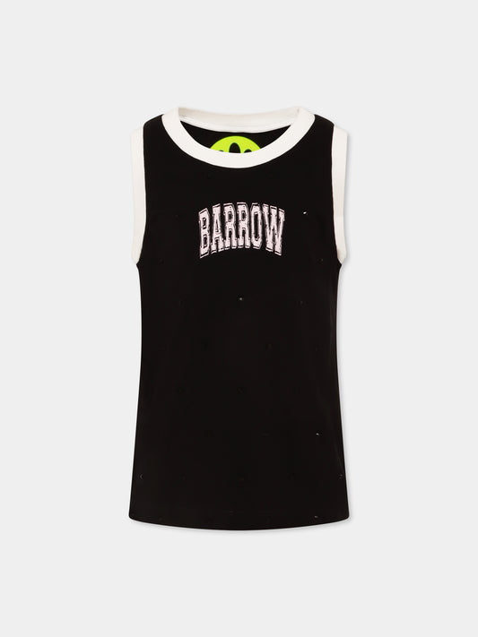 Canotta nera per bambina con logo e smile,Barrow,S5BKJGTA104 110