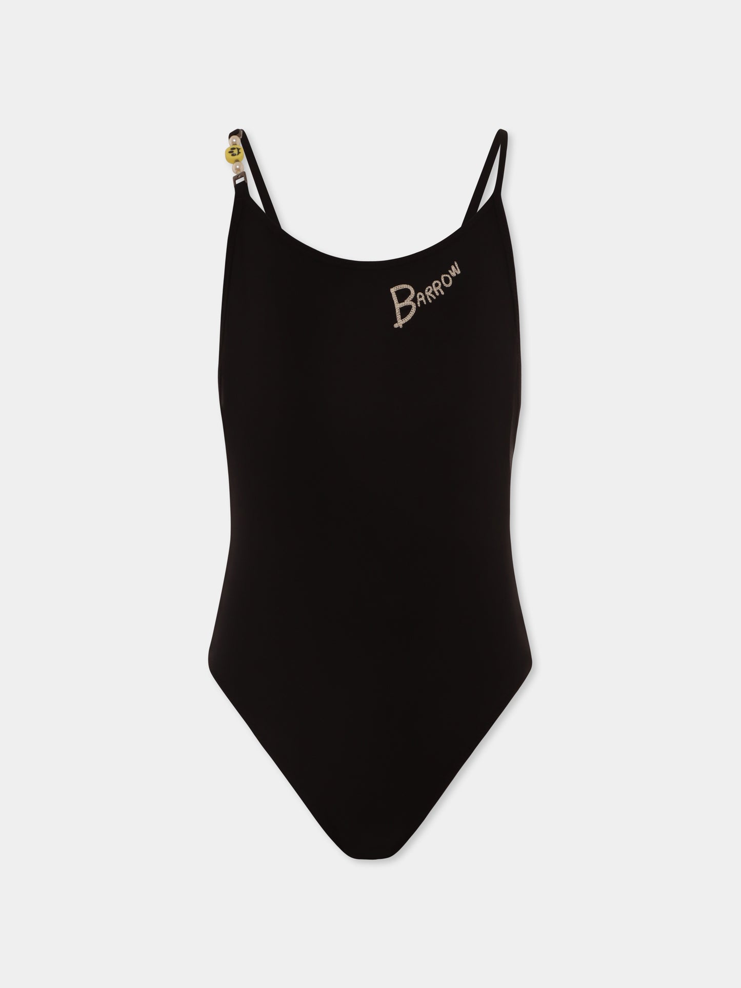 Costume intero nero per bambina con logo e smile,Barrow,S5BKJGSM172 110