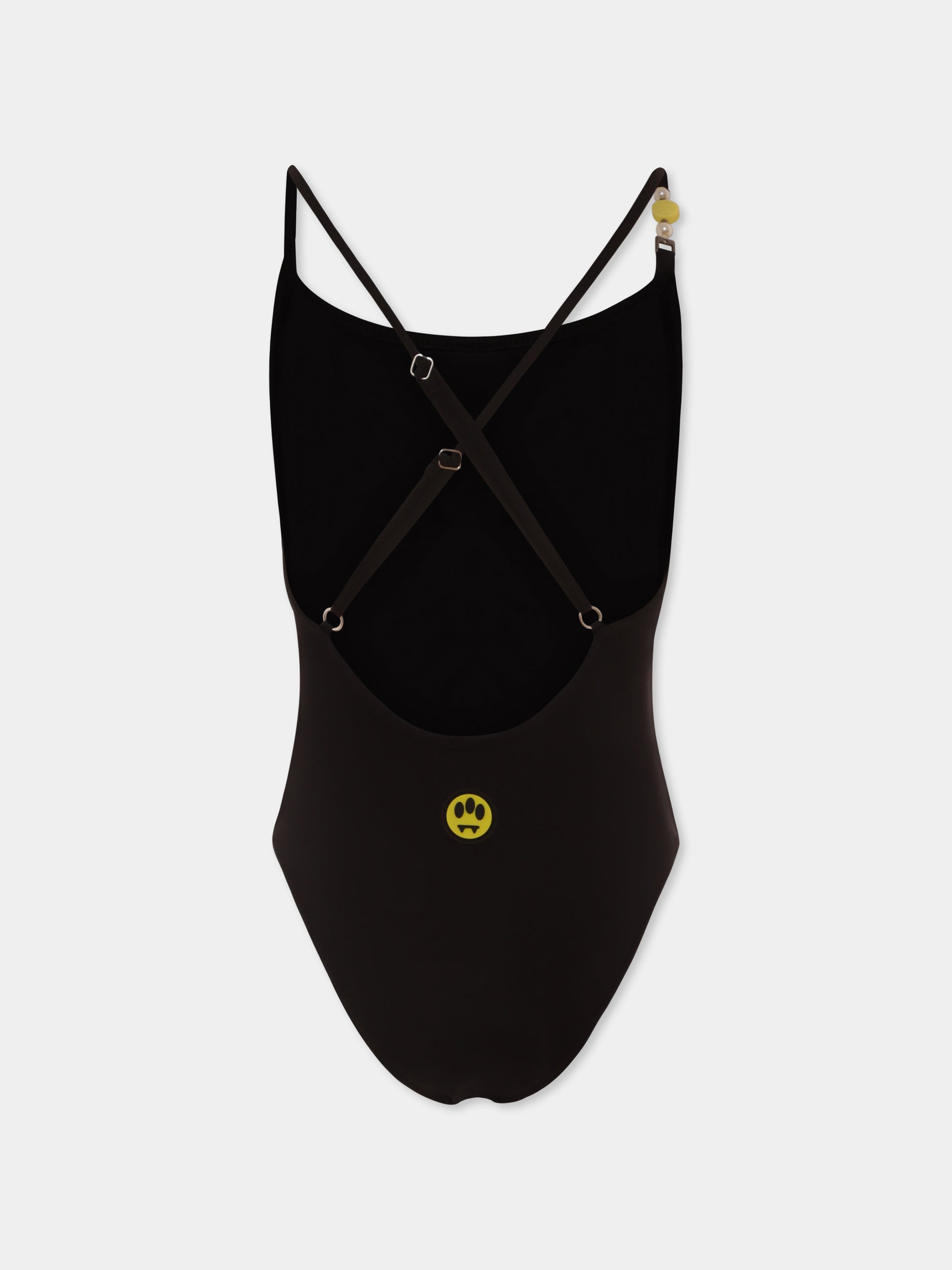 Costume intero nero per bambina con logo e smile,Barrow,S5BKJGSM172 110