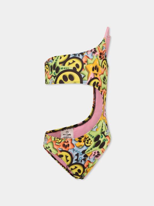 Costume intero multicolor per bambina con smile all over,Barrow,S5BKJGSM185 140