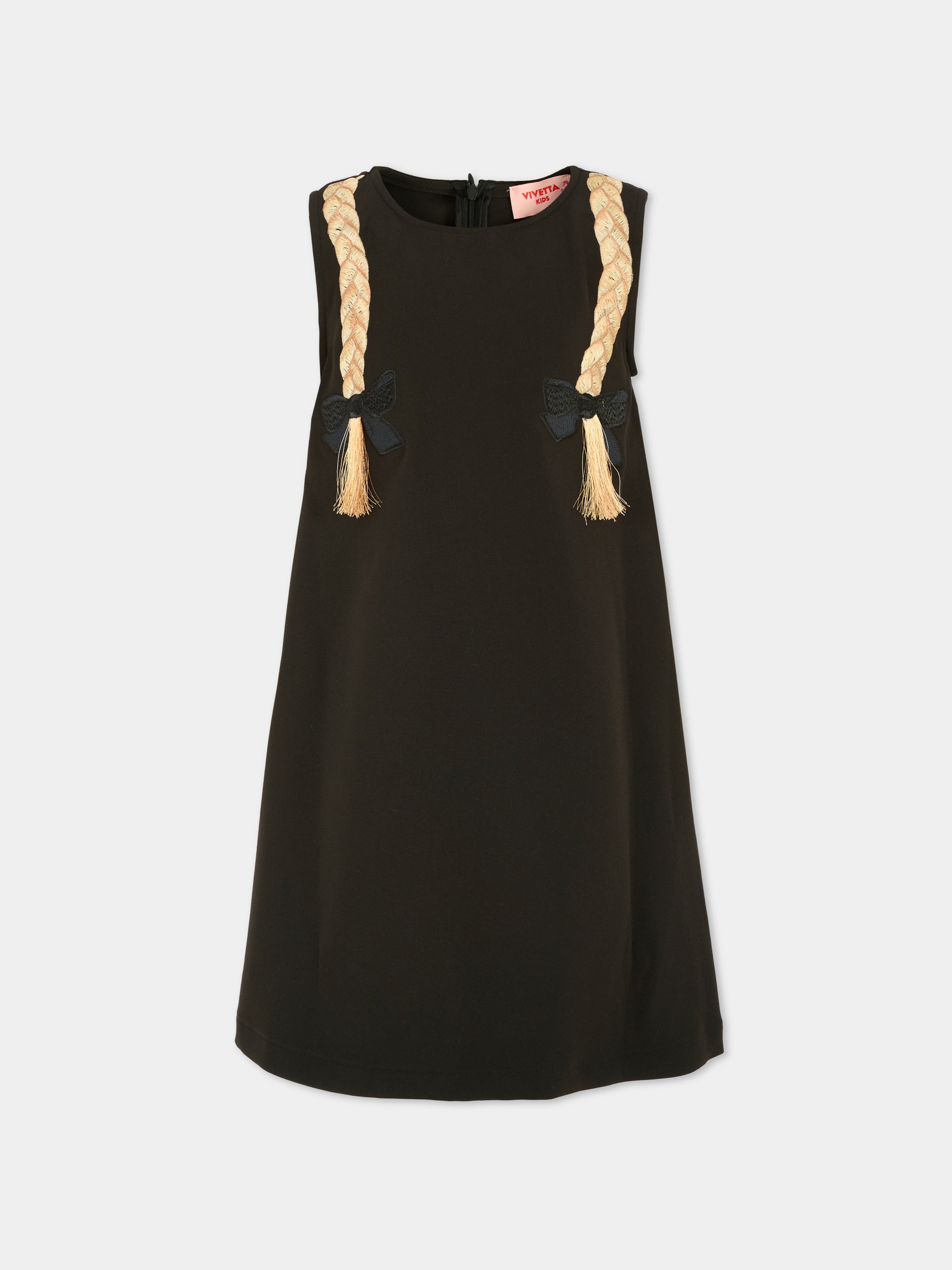 Vestito nero per bambina con trecce,Vivetta Kids,VI2506N