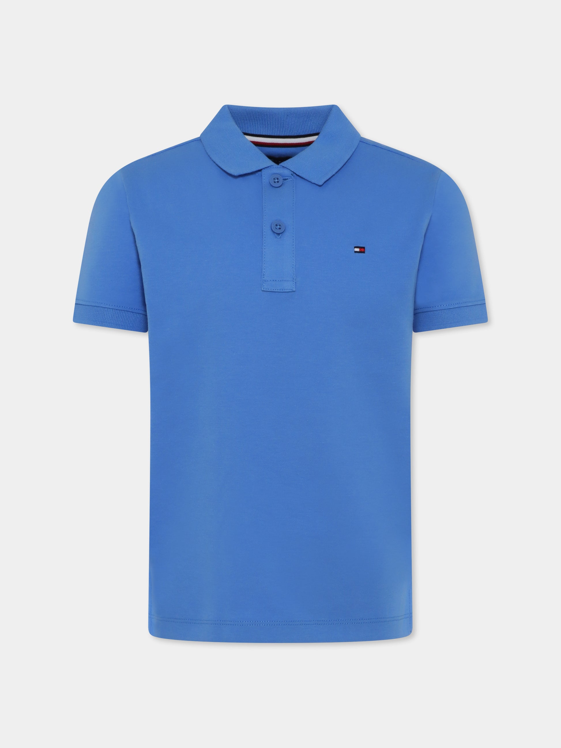 Polo azzurra per bambino con bandierina,Tommy Hilfiger Junior,25S THKB0KB09333J KB0KB09333 C30