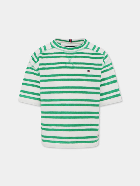T-shirt verde per bambino con bandierina,Tommy Hilfiger Junior,25S THKB0KB09575J KB0KB09575 YBH