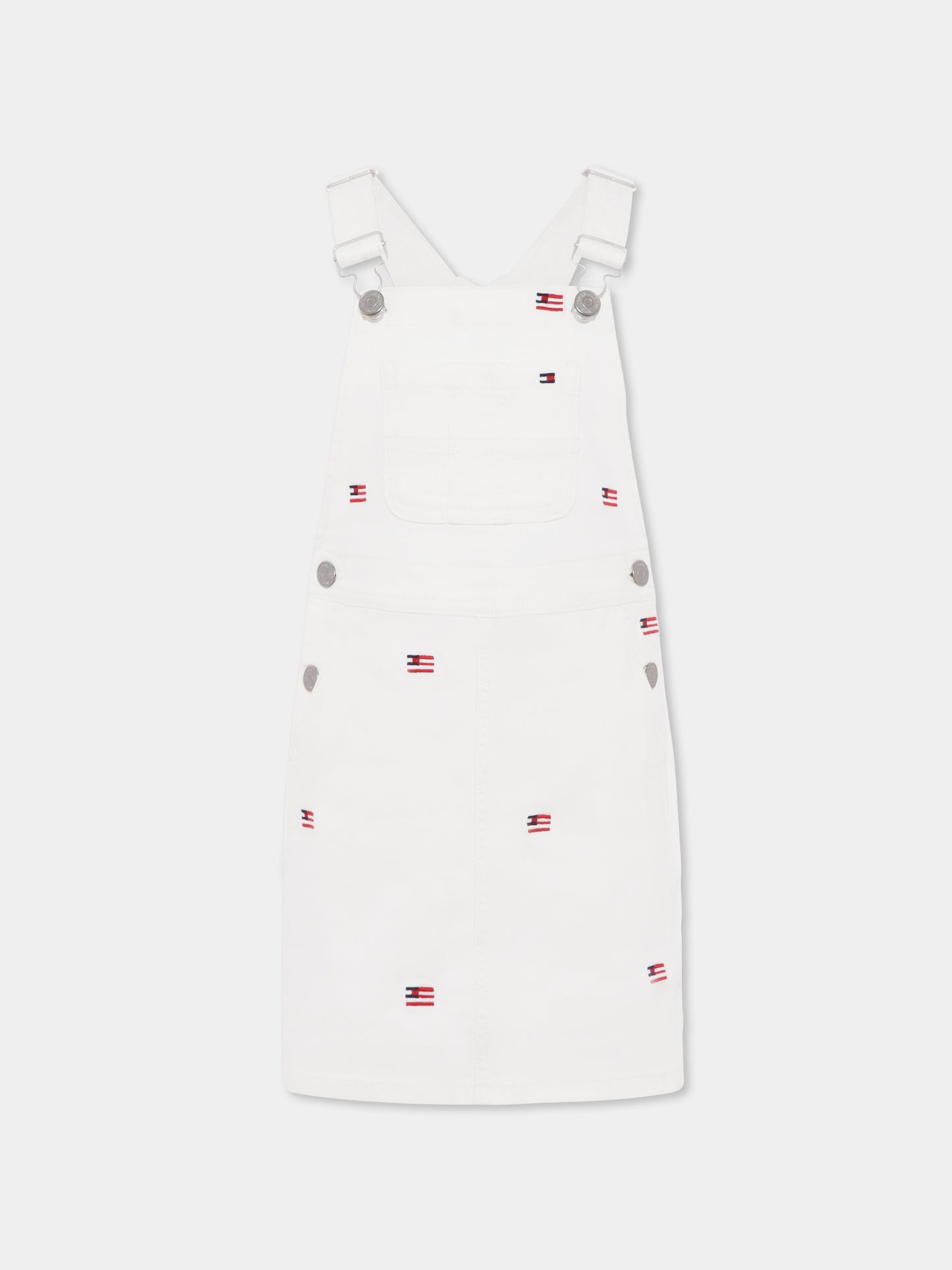 White dungarees for girl with flag