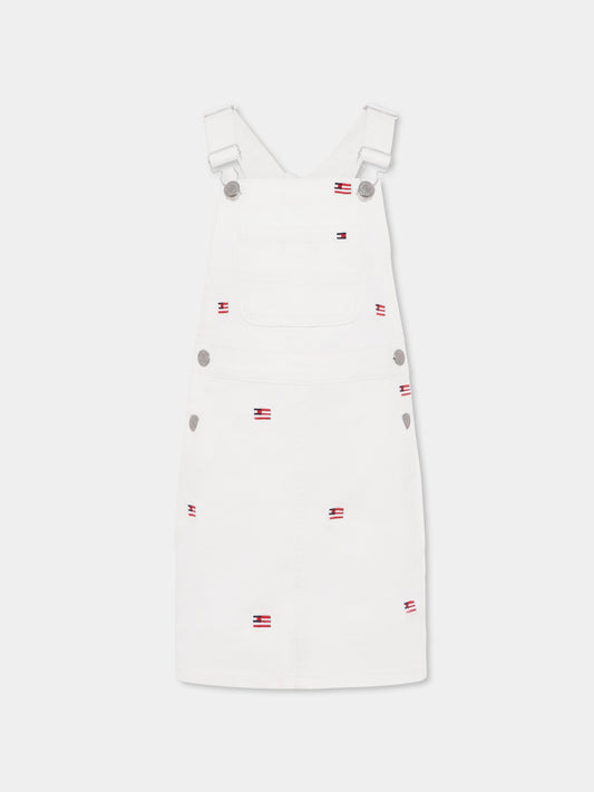 White dungarees for girl with flag