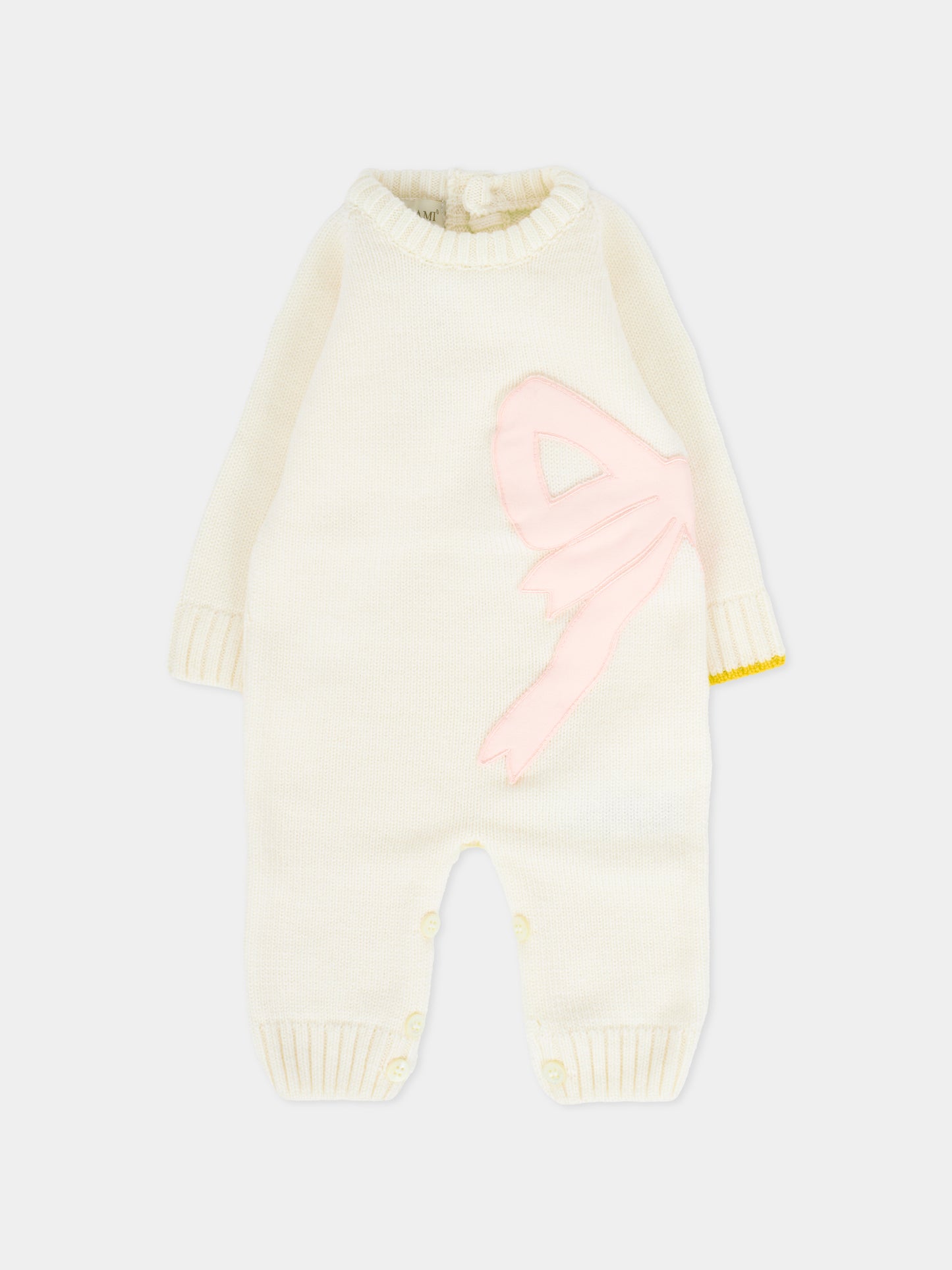 Tutina avorio per neonata con fiocco rosa,Gensami,TU-FIOCCOT-WE PINK