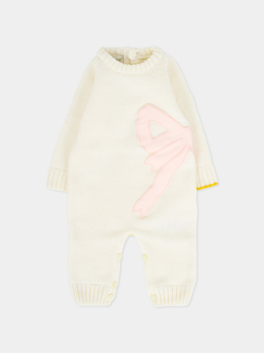 Tutina avorio per neonata con fiocco rosa,Gensami,TU-FIOCCOT-WE PINK