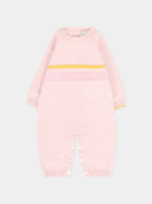 Tutina rosa per neonata con linea gialla,Gensami,TU-STR-CO BABY PINK