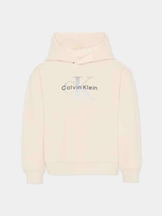 Felpa bianca per bambini con logo,Calvin Klein Kids,IB0IB02615 PGB