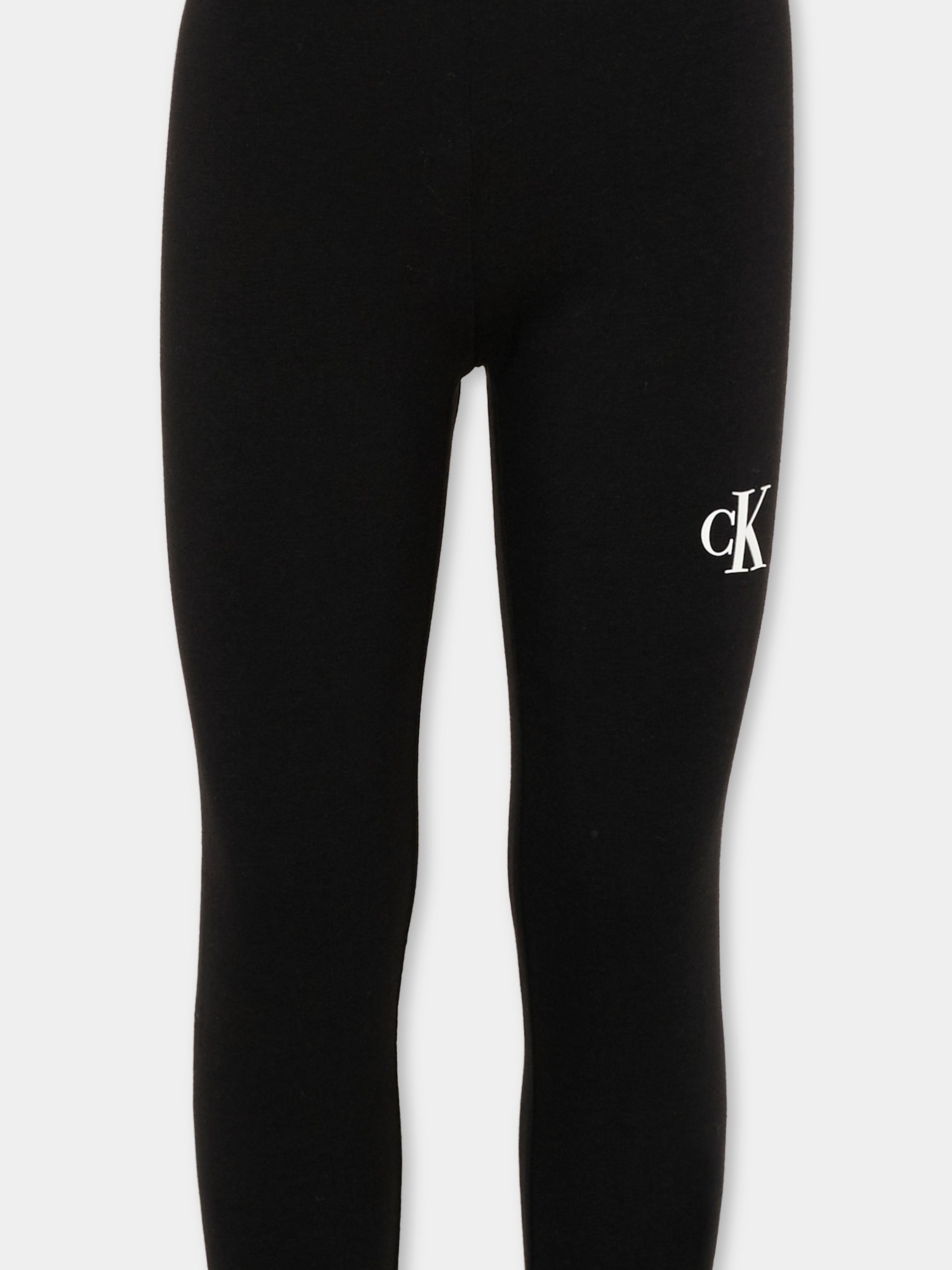 Leggings nero per bambina con logo CK,Calvin Klein Kids,IG0IG02137 BEH