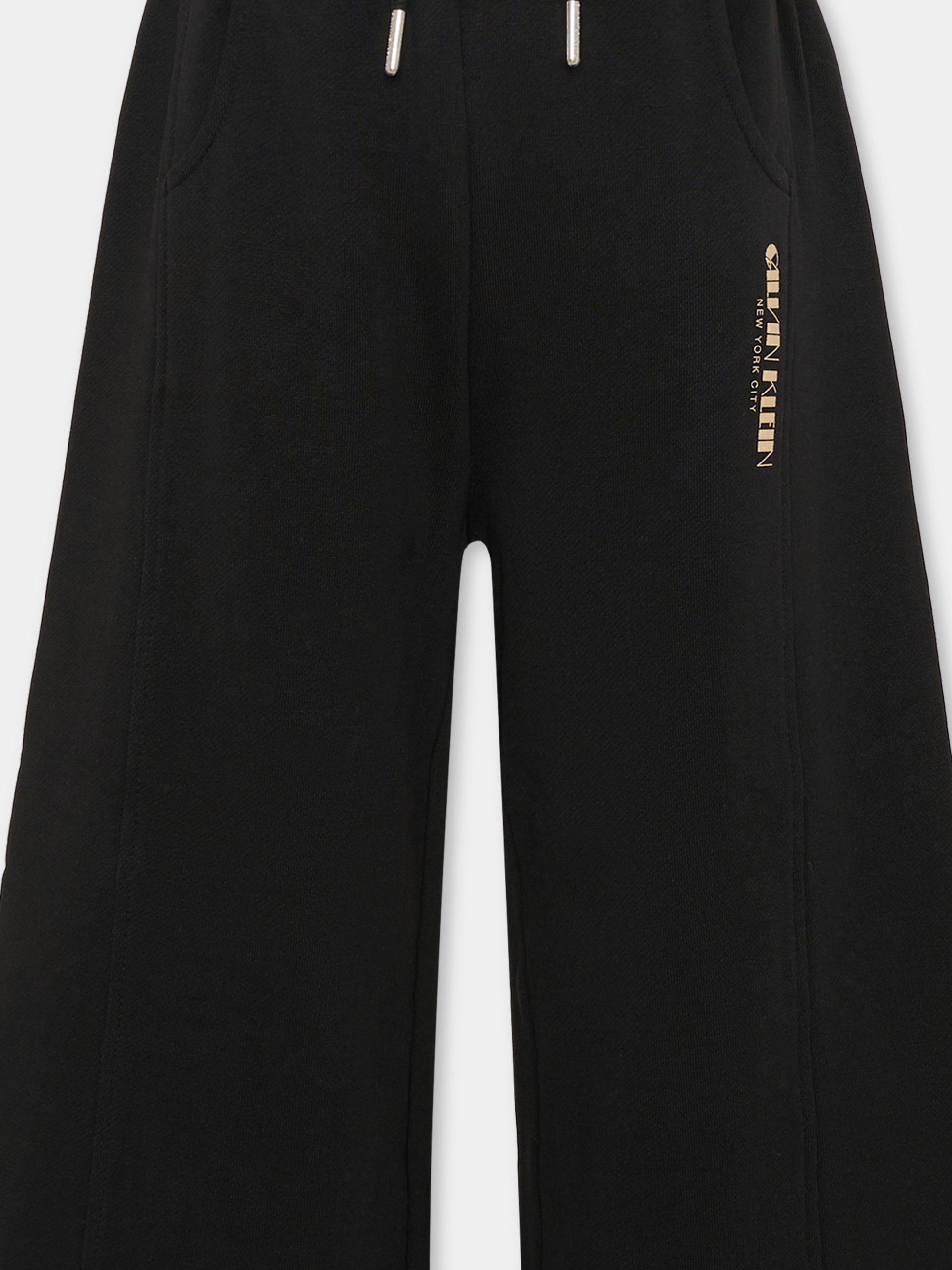 Pantaloni sportivi neri per bambina con logo glitter,Calvin Klein Kids,IG0IG03097 BEH