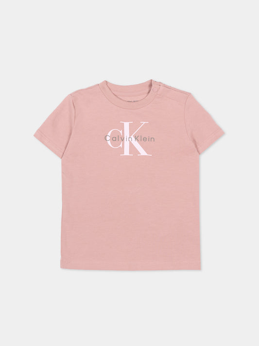 T-Shirt rosa per neonata con logo,Calvin Klein Kids,IN0IN00334 TP9
