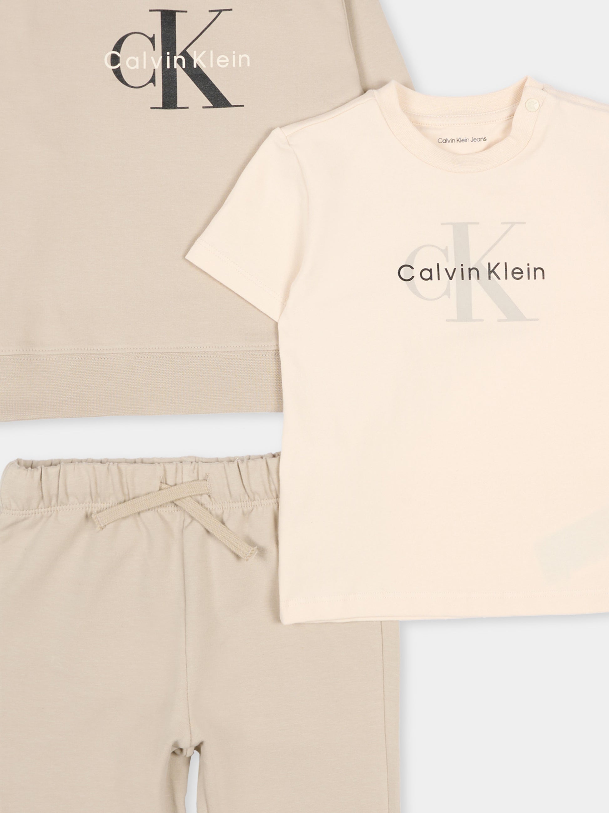 Completo sportivo beige per neonati con logo,Calvin Klein Kids,IN0IN00336 PK4