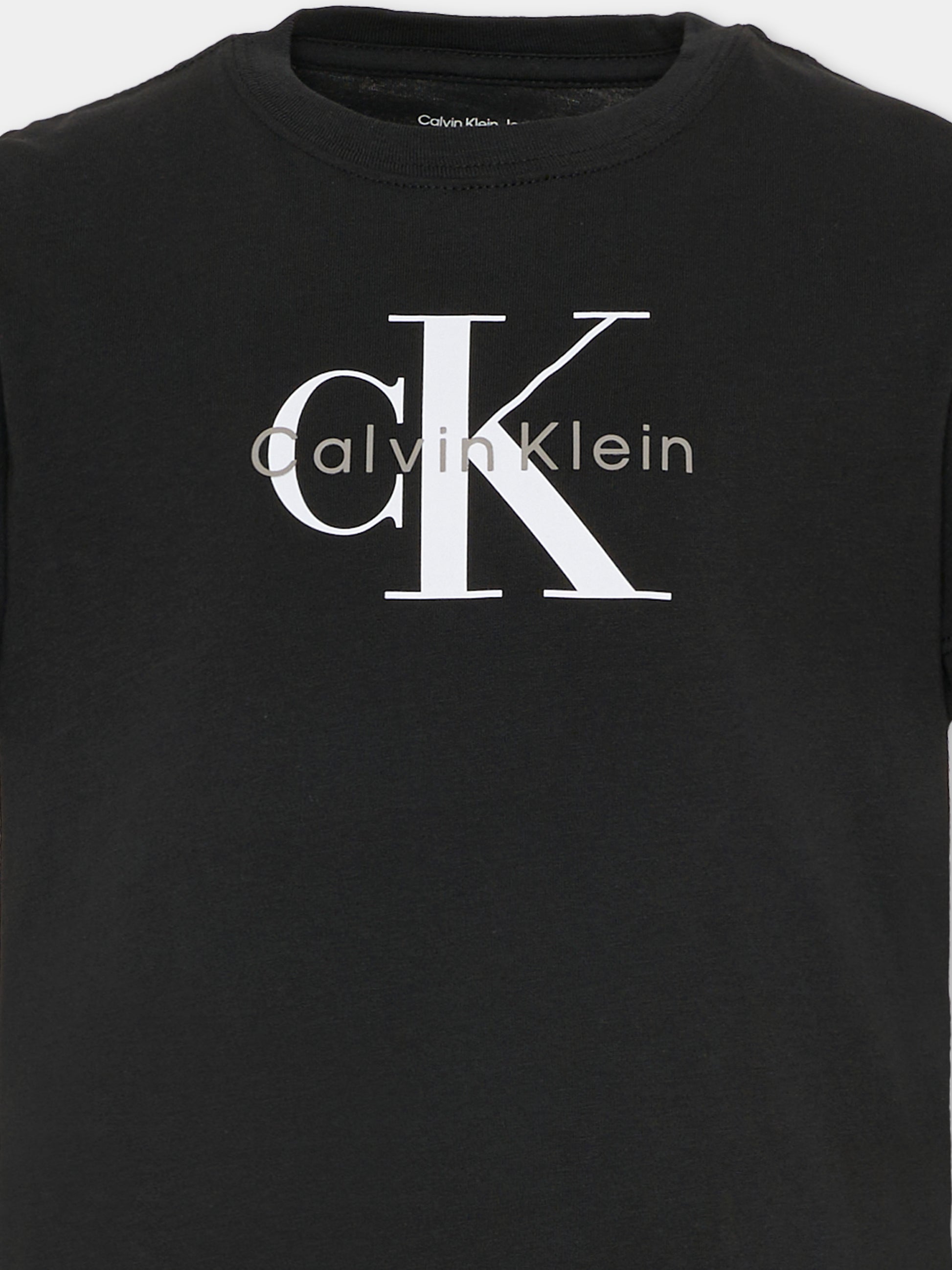 T-shirt nera per bambini con logo,Calvin Klein Kids,IU0IU00715 BEH