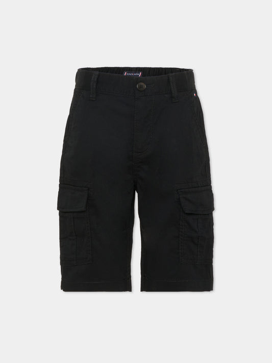 Shorts nero per bambino con bandierina,Tommy Hilfiger Junior,KB0KB10024 BDS