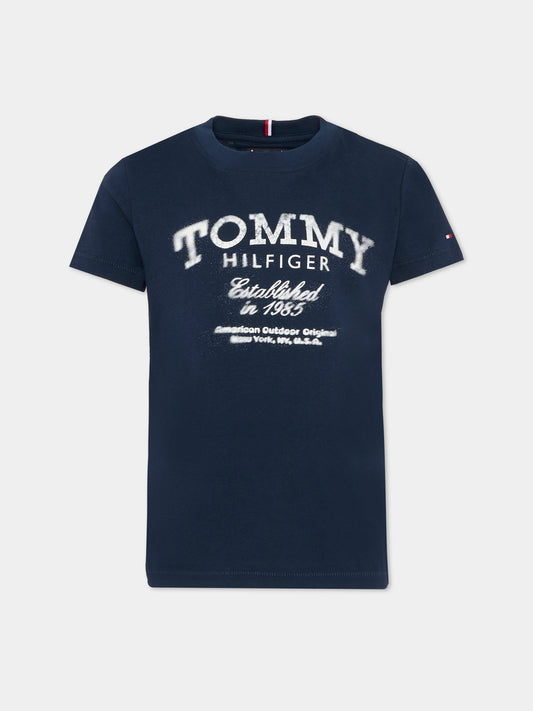 T-shirt blu per bambino con logo,Tommy Hilfiger Junior,KB0KB10055 C1G