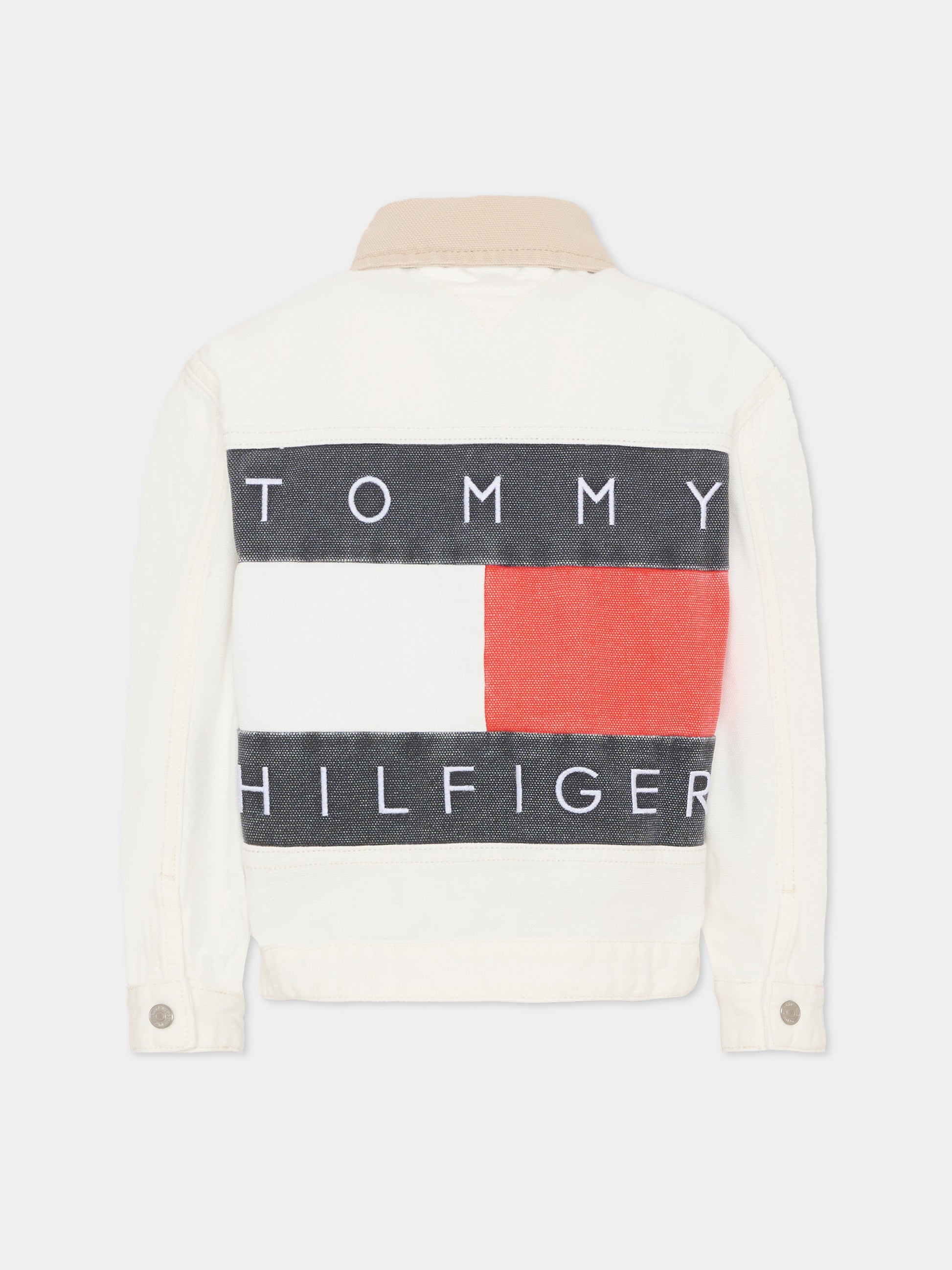 Giubbotto di jeans bianco per bambino con logo,Tommy Hilfiger Junior,KB0KB10082 1CD