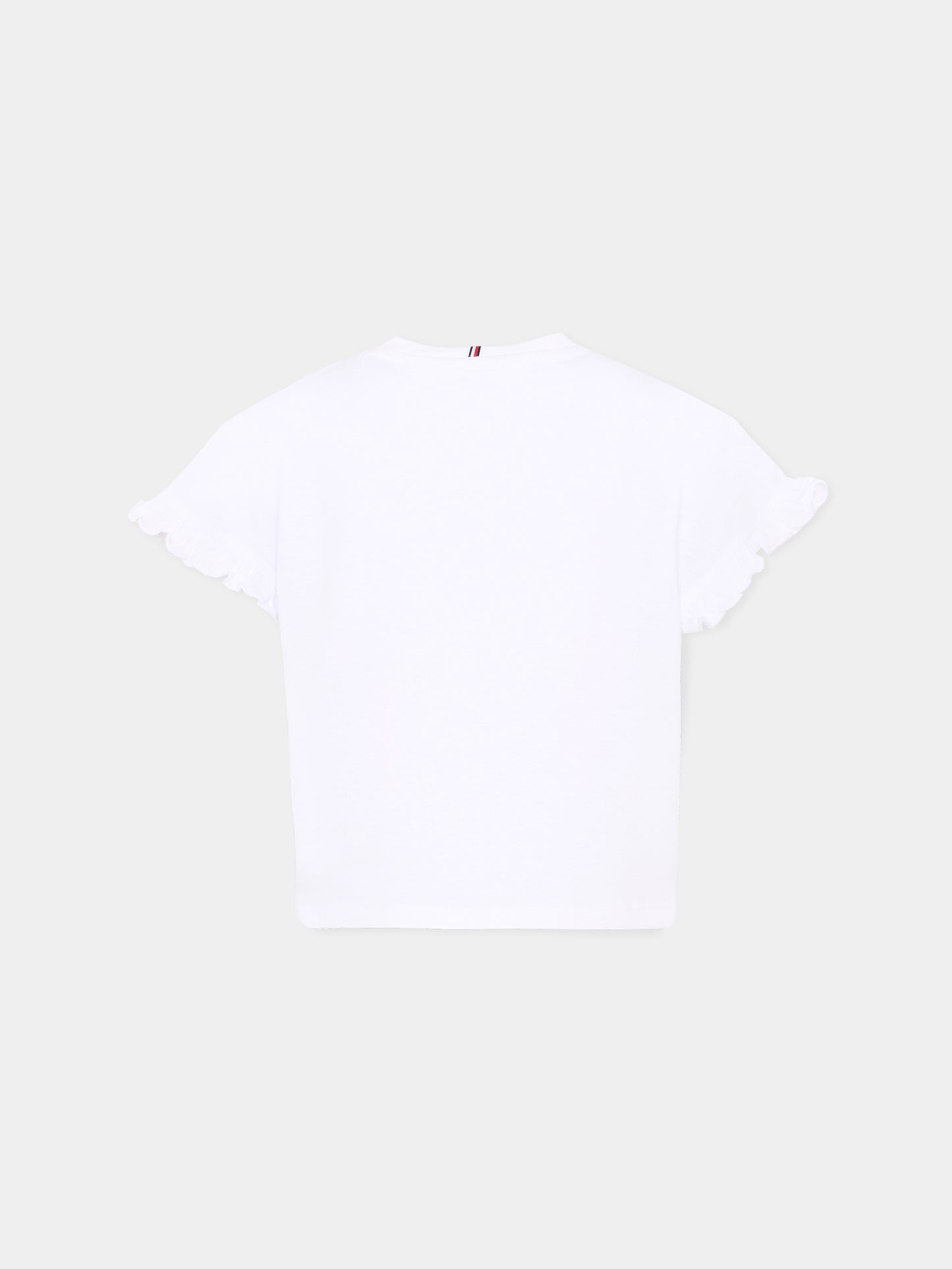 T-shirt cropped bianca per bambina con bandierina,Tommy Hilfiger Junior,KG0KG08970 YBR