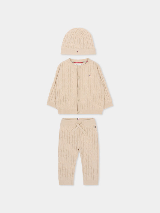 Completo nascita beige per neonati con Tommy flag,Tommy Hilfiger Junior,KN0KN02160 ABY