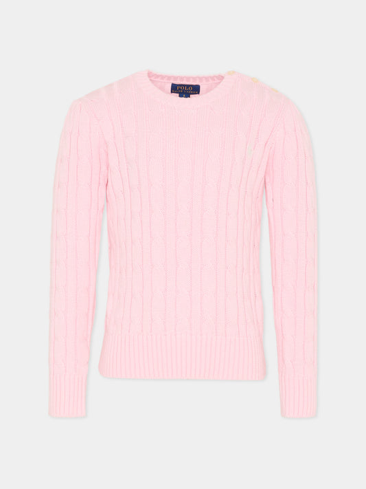 Maglione rosa per bambina con cavallino,Ralph Lauren Kids,901316010