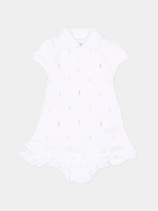 Vestito bianco per neonata con Polo Pony,Ralph Lauren Kids,676237002